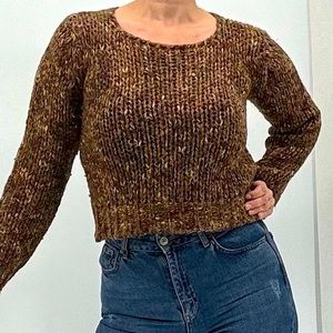 Vintage Y2K Wool Woven Handmade Crochet Cropped Made In Italy Knit Sweater